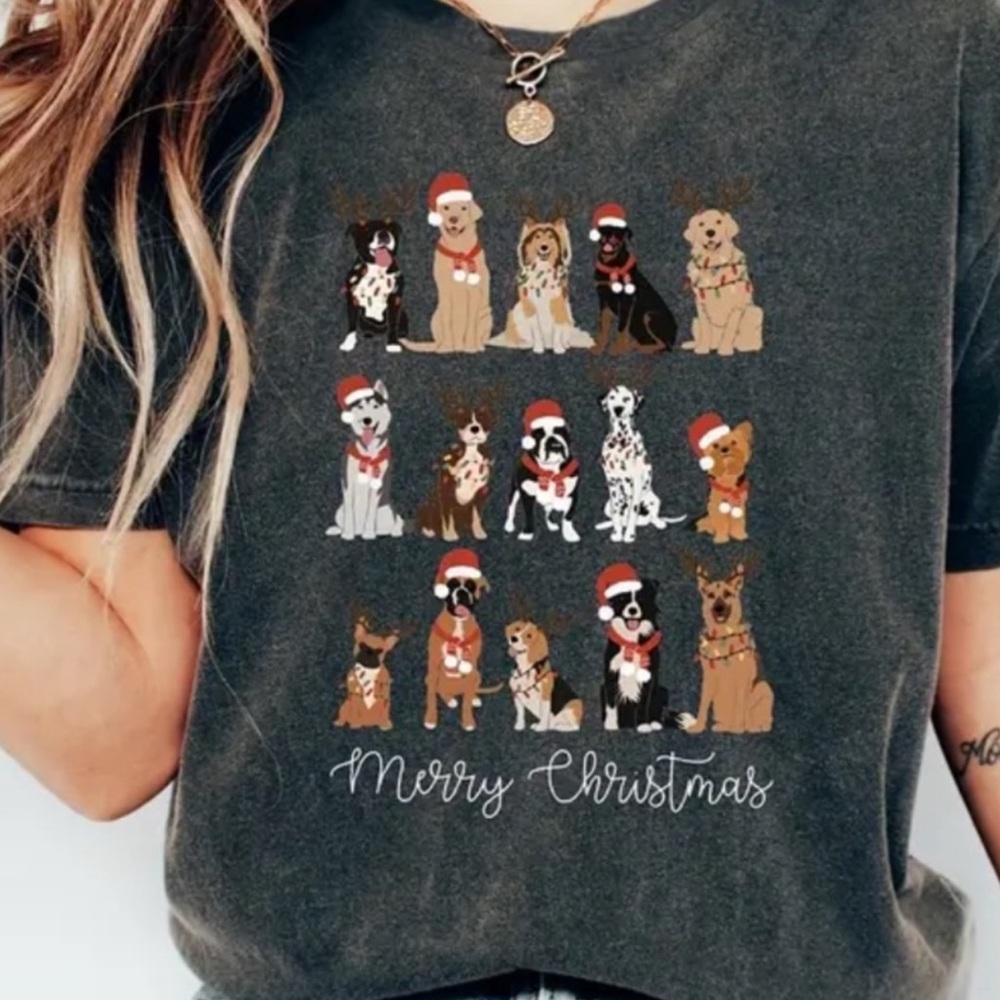 Gray women’s Christmas dogs graphic short sleeve T-Shirt size 2X NWOT